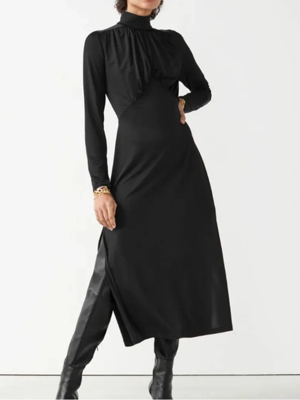 & Other Stories Black Long Sleeve Mock Neck Maxi Dress size S